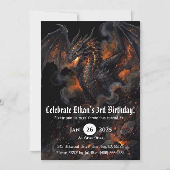 Invitación Cumpleaños de Acuarela de Dragón (Anverso)