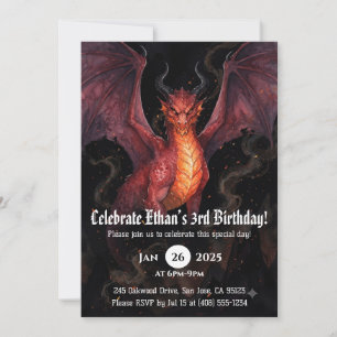 Invitación Cumpleaños de Acuarela de Dragón