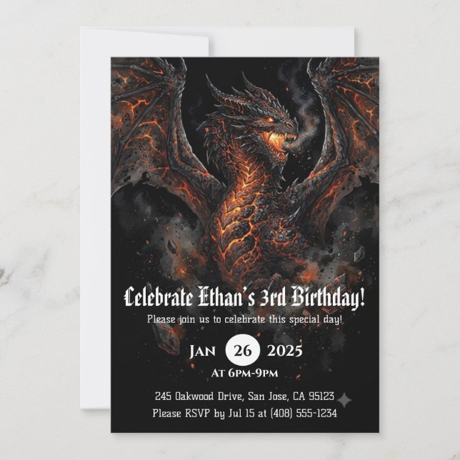 Invitación Cumpleaños de Acuarela de Dragón (Anverso)