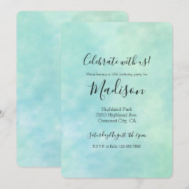 Invitación Cumpleaños de acuarela de tinte teñido azul acuáti
