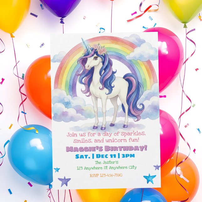 Invitación Cumpleaños de Acuarela Divertida Arcoíris de Unico (Subido por el creador)