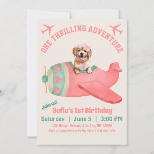 Invitación Cumpleaños de Acuarela Rosa Perro Lindo Volando Av