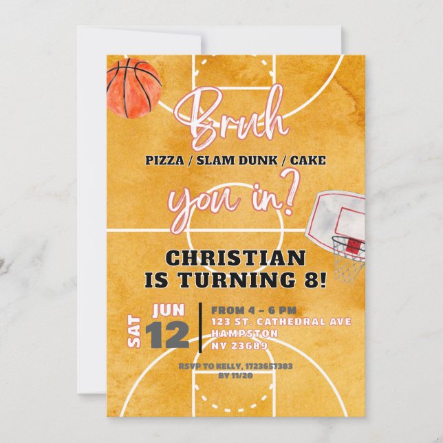 Invitación Cumpleaños de adolescente chico de baloncesto Bruh (Anverso)