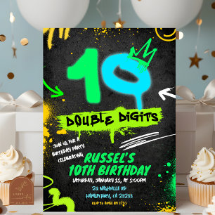 Invitación Cumpleaños de adolescente con grafiti de neón 10 d