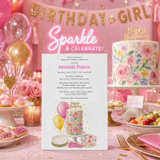 Invitación Cumpleaños de adolescente con tarta de fiesta