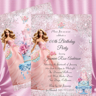 Invitación Cumpleaños de adolescente Corona de invierno rosa