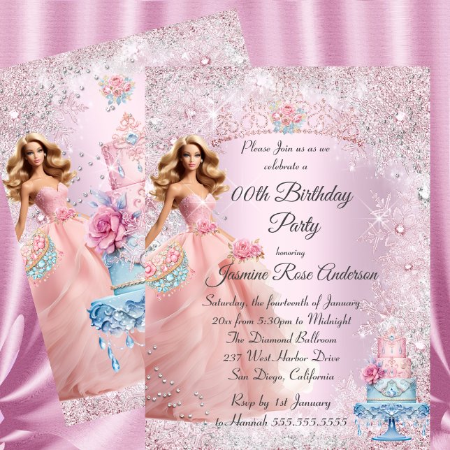 Invitación Cumpleaños de adolescente Corona de invierno rosa  (Subido por el creador)