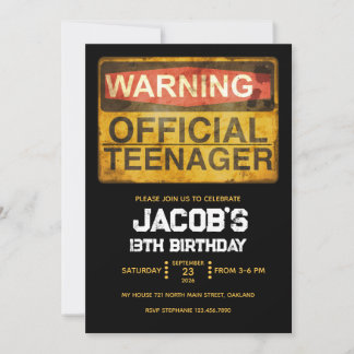 Invitación Cumpleaños de adolescente de 13 años niño