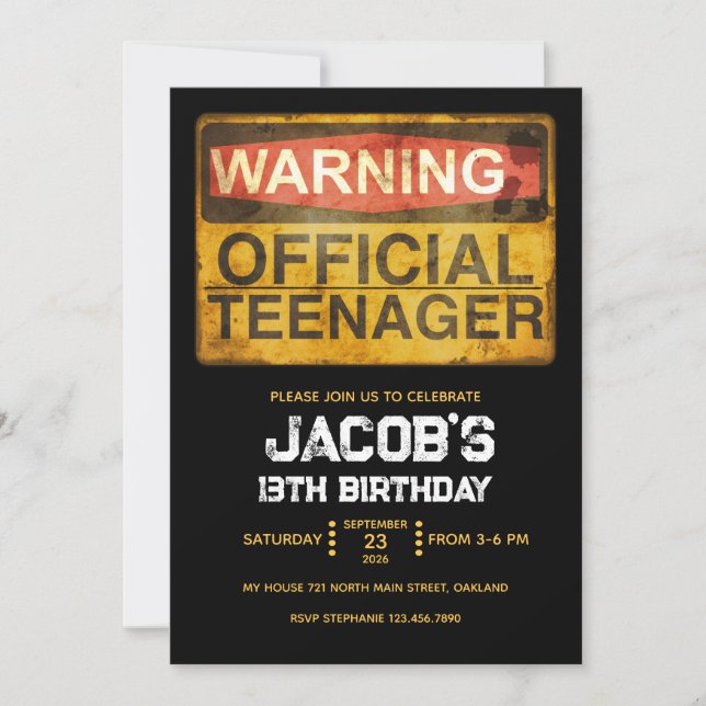 Invitación Cumpleaños de adolescente de 13 años niño (Anverso)