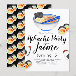 Invitación Cumpleaños de adolescente de sushi de acuarela Hib