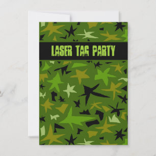 Invitación Cumpleaños de adolescentes con camuflaje y estrell