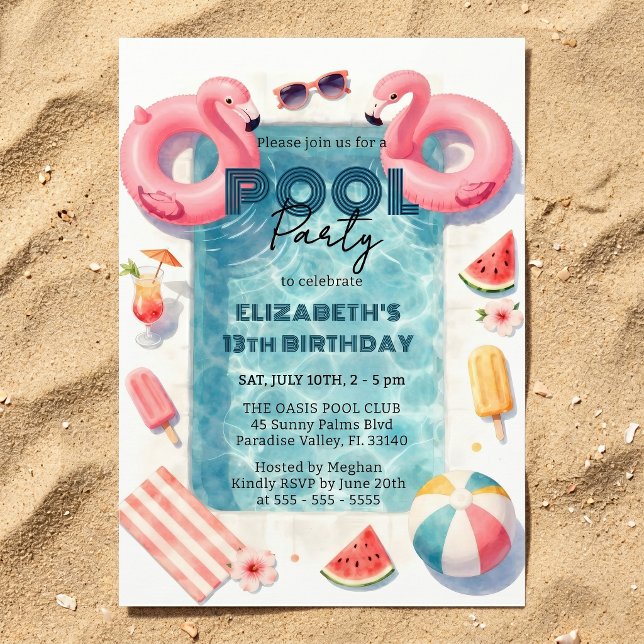 Invitación Cumpleaños de adolescentes con flamencos rosados e (Subido por el creador)