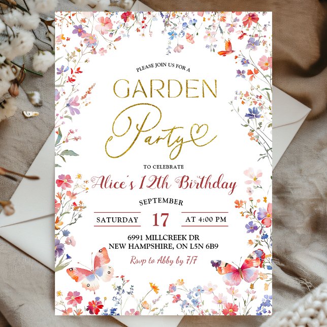 Invitación Cumpleaños de adolescentes con flores silvestres r (Subido por el creador)