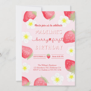 Invitación cumpleaños de adorable Berry Sweet Strawberry
