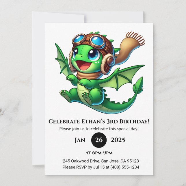 Invitación Cumpleaños de adorable dragón bebé (Anverso)