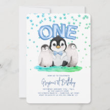 Cumpleaños de adorables niños pingüinos