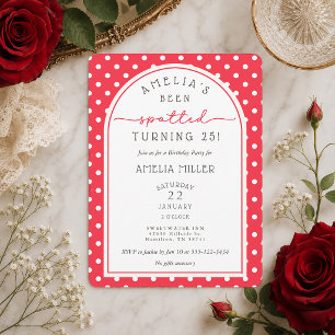Invitación Cumpleaños de adulto con lunares rojos