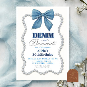 Invitación Cumpleaños de Adultos Denim y Diamonds