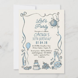 Invitación Cumpleaños de Adultos Quirky Retro con Mano Dibuja