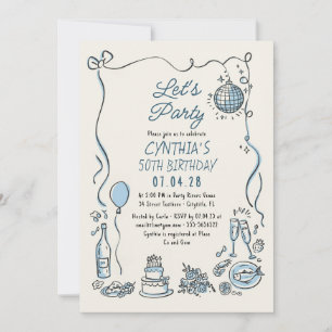 Invitación Cumpleaños de Adultos Quirky Retro con Mano Dibuja
