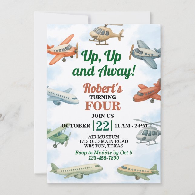 Invitación Cumpleaños de Aeronave Sube Sube y Vuela (Anverso)