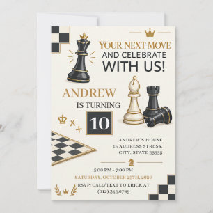 Invitación Cumpleaños de Aficionado al Ajedrez Personalizado