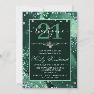 Invitación Cumpleaños de Ágata Brillo Falso Verde Oscuro
