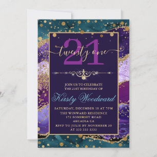 Invitación Cumpleaños de Ágata con Brillo de Oro Falso, Verde