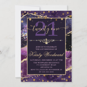 Invitación Cumpleaños de ágata con brillo dorado falso rosa y