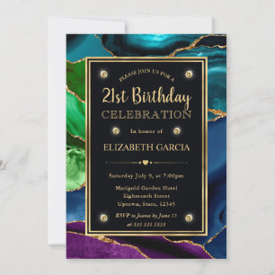 Invitación Cumpleaños de Ágata con Brillo Púrpura, Azul y Ver