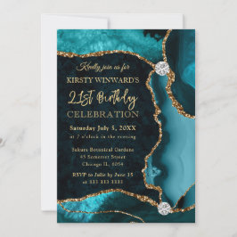 Invitación Cumpleaños de Ágata Falsa Brillante Verde Azul y D