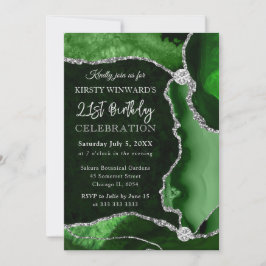 Invitación Cumpleaños de Ágata Falsa Verde y Plateado Brillan