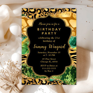 Invitación Cumpleaños de Ágata Safari Dorado y Verde