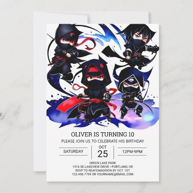 Invitación Cumpleaños de Agente Secreto de Ninja (Anverso)