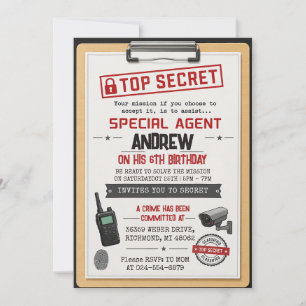 Invitación Cumpleaños de Agente Secreto Niño Espía Personaliz