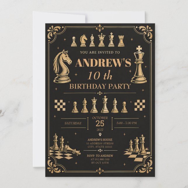 Invitación Cumpleaños de Ajedrez Digital Personalizado (Anverso)