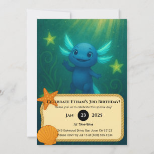 Invitación Cumpleaños de Ajolote Azul Estrellado