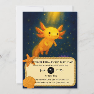 Invitación Cumpleaños de Ajolote con Resplandor Dorado