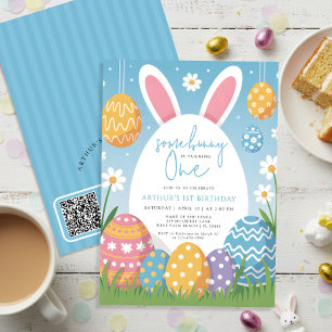 Invitación Cumpleaños de algún conejito de 1 año código QR