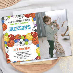 Invitación Cumpleaños de All Stars White Sports Fiesta con fo