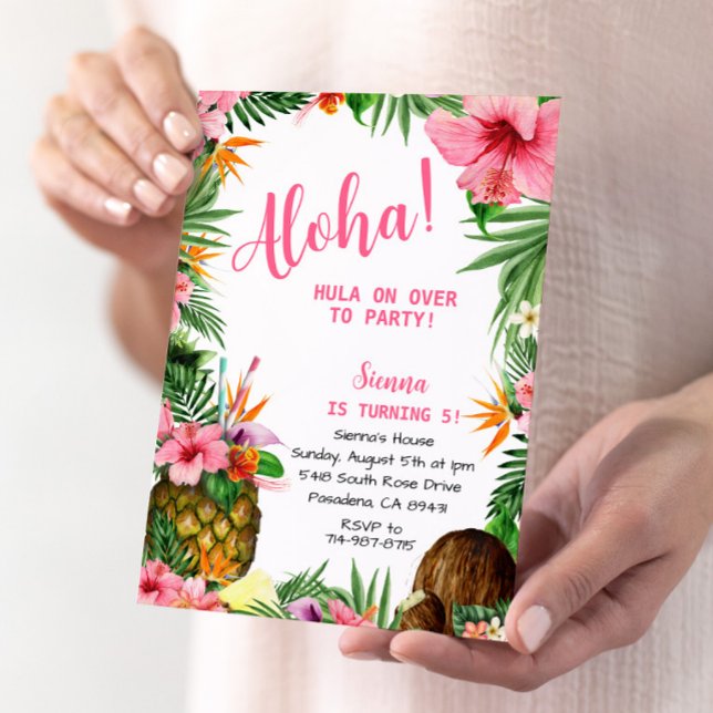 Invitación Cumpleaños de Aloha Rosa, Tropical Luau de Hawái (Subido por el creador)