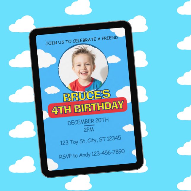 Invitación Cumpleaños de amigo bajo cielo azul y nubes (Subido por el creador)