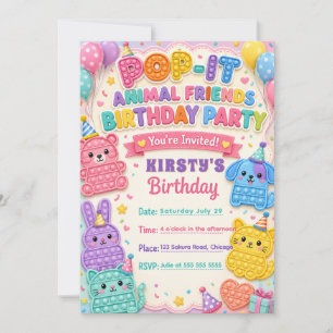 Invitación Cumpleaños de Amigos Animales Pop It