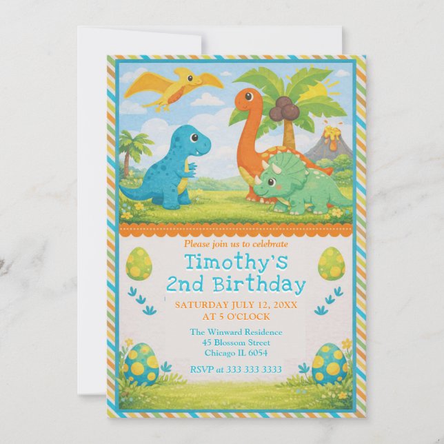 Invitación Cumpleaños de amigos dinosaurios lindos (Anverso)