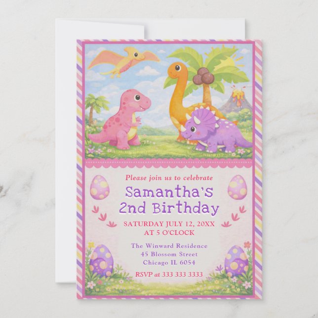 Invitación Cumpleaños de amigos dinosaurios lindos (Anverso)