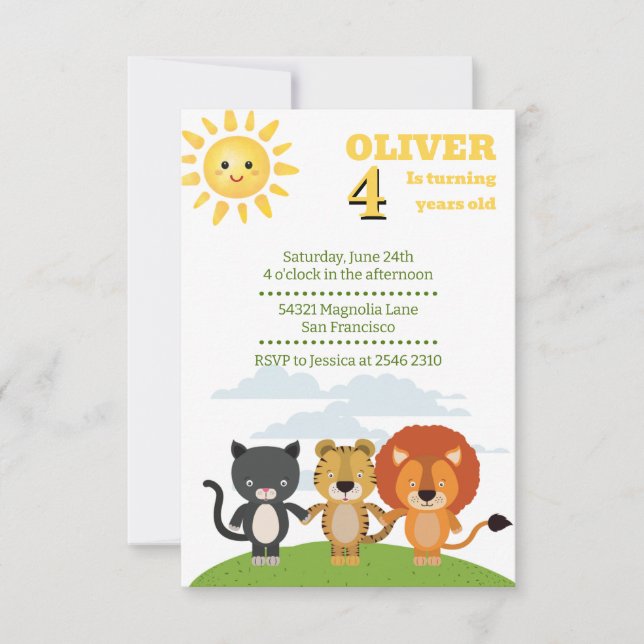 Invitación Cumpleaños de Amigos Jungle Animals (Anverso)