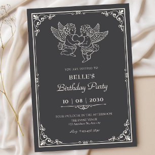 Invitación Cumpleaños de ángeles elegantes vintage