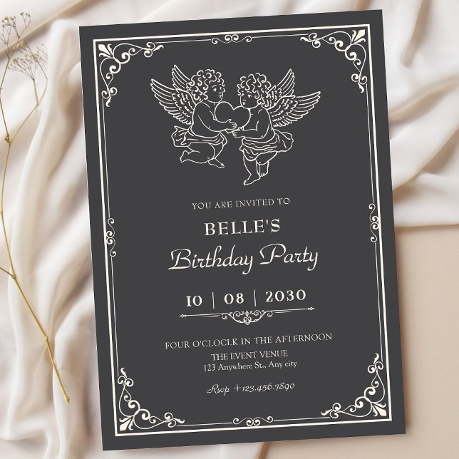 Invitación Cumpleaños de ángeles elegantes vintage (Subido por el creador)