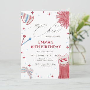Invitación Cumpleaños de animadoras rojo azul Coquette Bow Gi