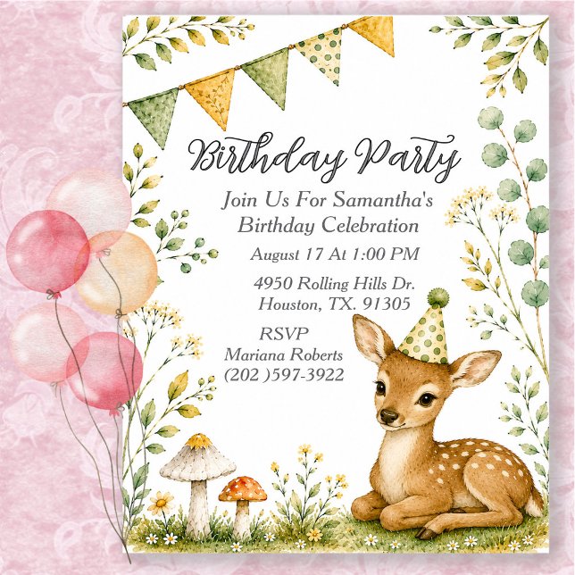 Invitación Cumpleaños de animal de ciervo bebé género neutral (Subido por el creador)